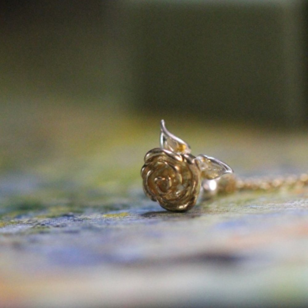 SOLD Gold Rose Flower Earrings studs Gold Vermeil Floral Earrings Studs for her - Picture 5 of 15